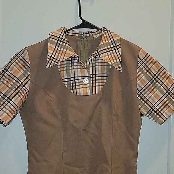 Rare Vintage 80s Plaid Diner Fast Food Button Down Uniform Top Angelica - Picture 6 of 7